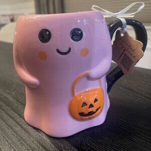 Lang 2024 Pink Ghost Halloween Mug holding Jack-O-Lantern Pumpkin Décor